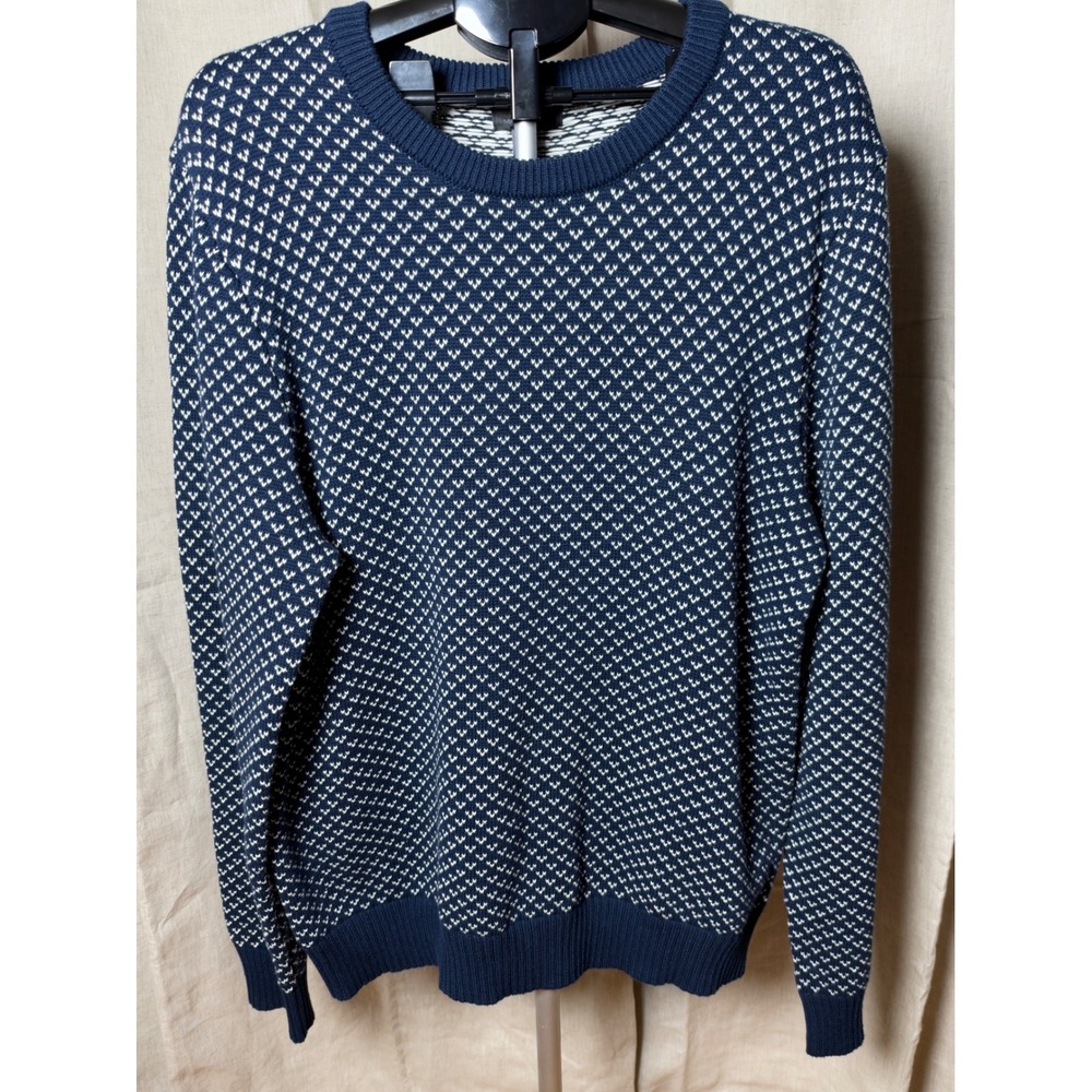 Magaschoni Birdseye Knit Sweater Men's XL Navy White 100% Cotton Preppy NWT